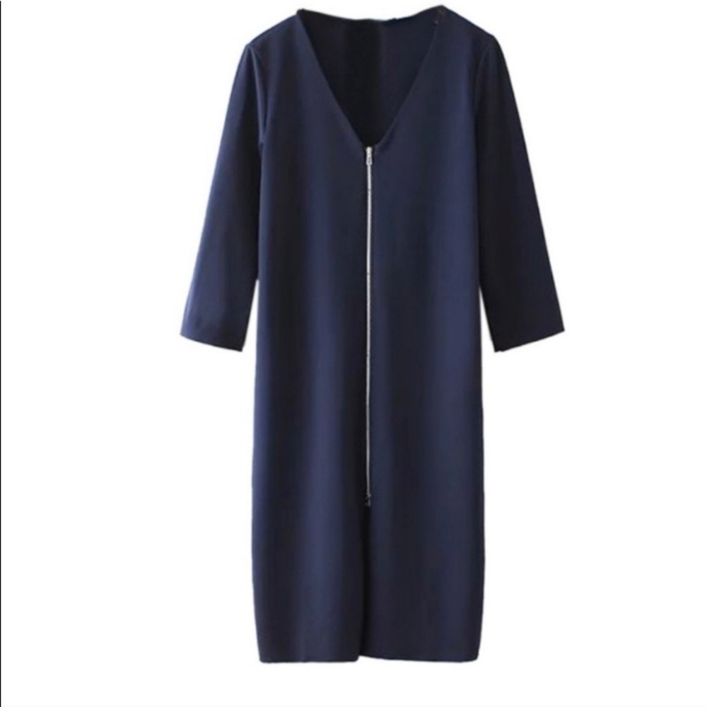 Zara trafaluc Verticle Exposed zipper dress navy